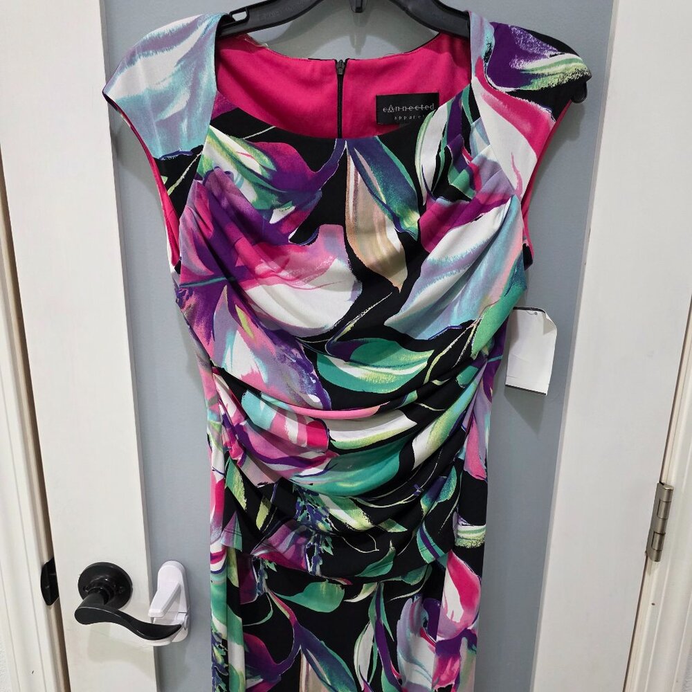 connected apparel Multi-Color Floral Print Midi Dress